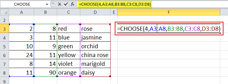 CHOOSE Function Example 2-3