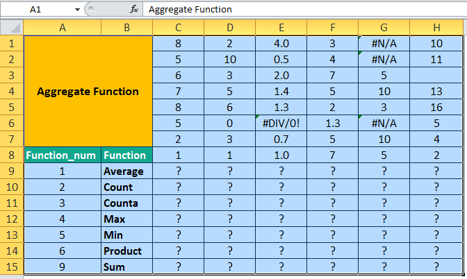 Aggregate Excel Function Example 1.1