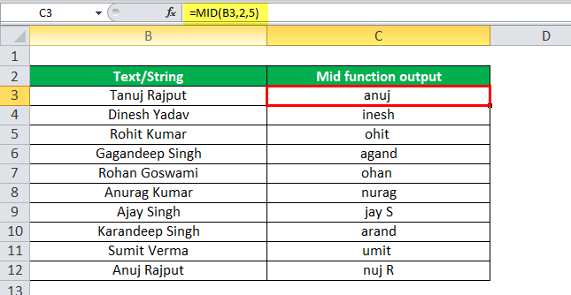 MID Function Example 1