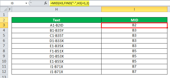 MID Function Example 3