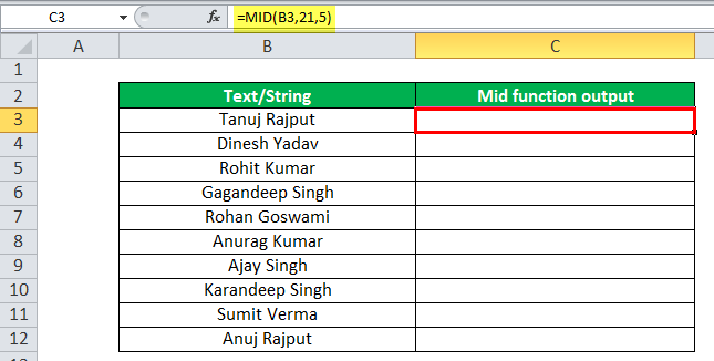 MID Function Example 4-1