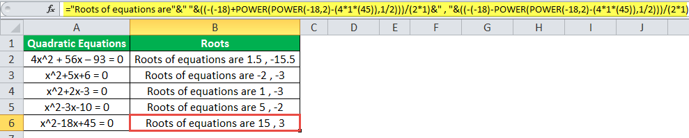 POWER Function (Quadratic Equations) Example 3