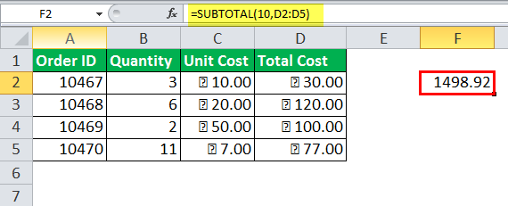 Excel SUBTOTAL Function Example 10