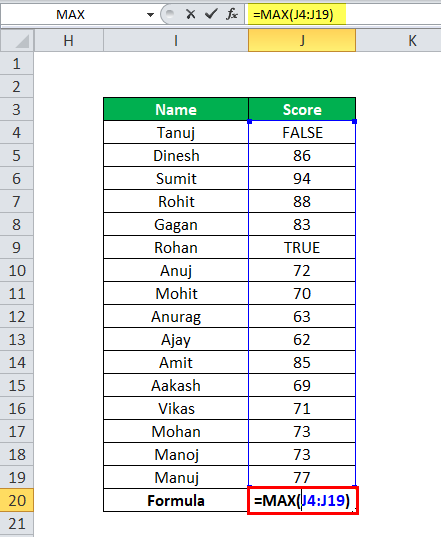 MAX Function in Excel - Example 3