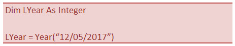 YEAR in Excel VBA