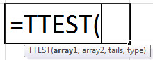 TTEST Formula in Excel