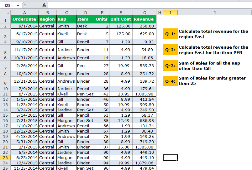 DSUM Function - Table