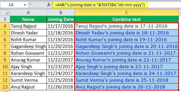 Date to Text in Excel Example 1-1