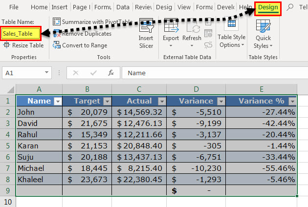 Excel table - Change Name - Step 2