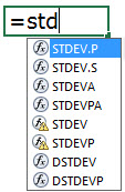 Standard Deviation in excel Example 1