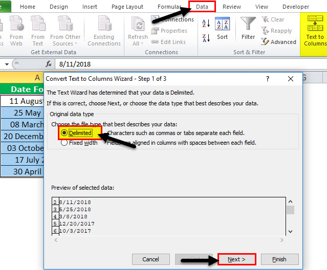 Text to Columns in Excel example 3-2