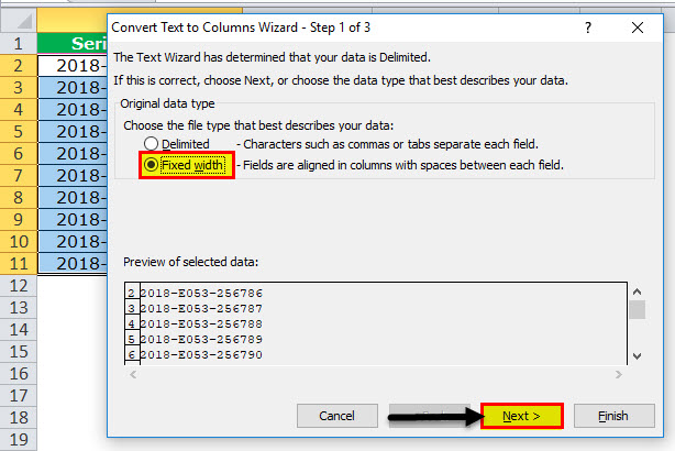 Text to Columns in Excel example 4-2