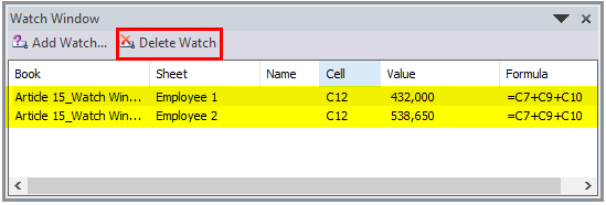 Watch Window in Excel Example 3