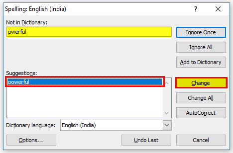 spell check in excel example 1-2