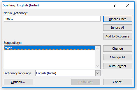 spell check in excel example 1-3