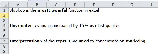 spell check in excel example 1