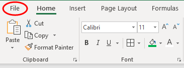 Excel File Menu