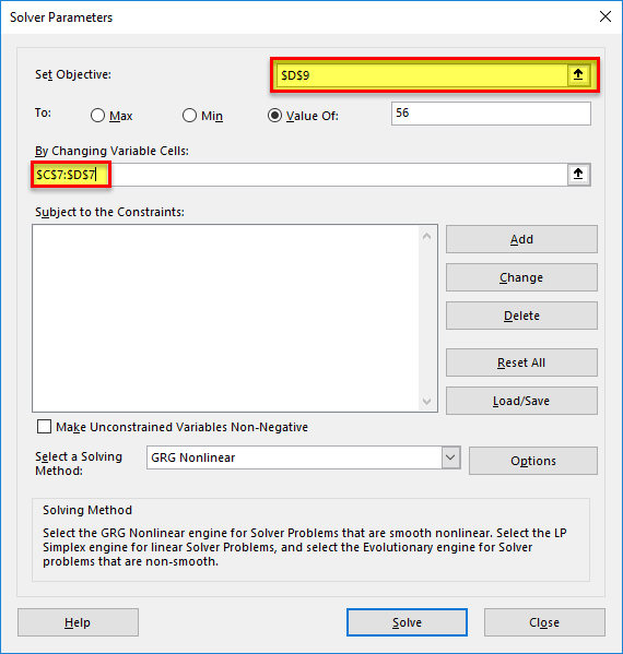 Solver in Excel - step12