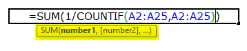 Using SUM and COUNTIF formula 1-2