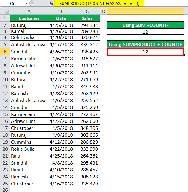 Count Unique Values in Excel step 2