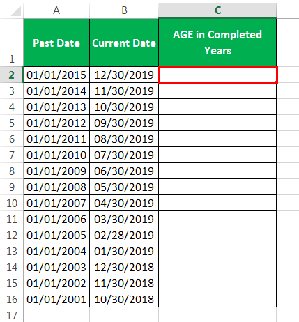 calculate age in excel Method 1