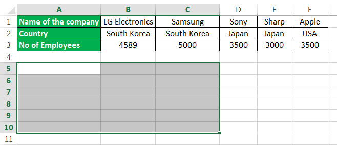 TRANSPOSE Formula Example 2-1