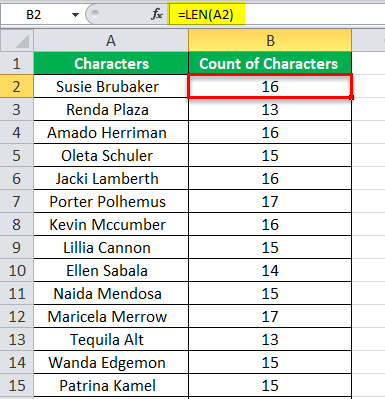 Count Characters in Excel example 1