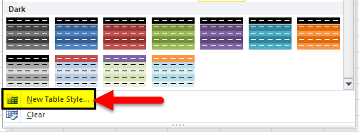 Create Table Format step 1