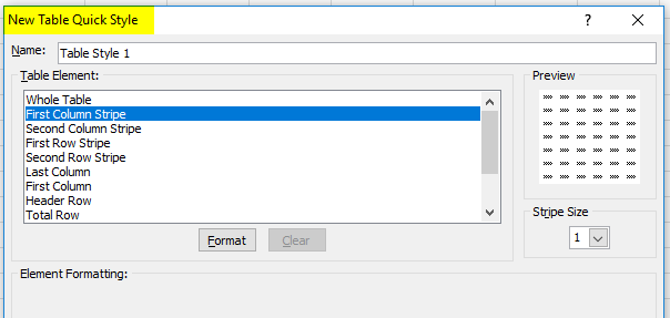 Create Table Format step 2