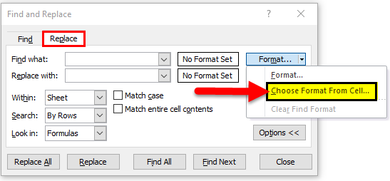 FIND & REPLACE Format step 2