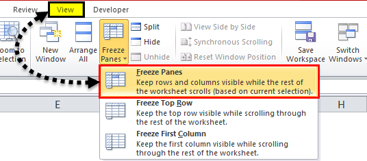 Freeze Panes Excel example 1-1