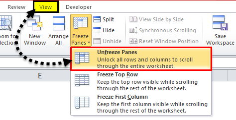 Freeze Panes Excel example 1-3