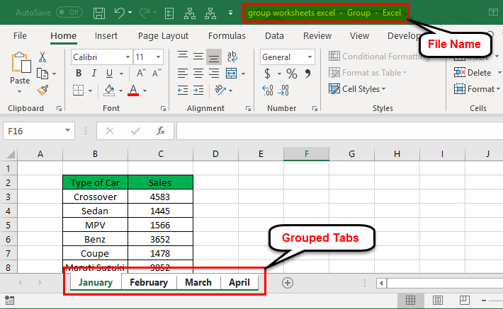 Group Worksheets in Excel 1