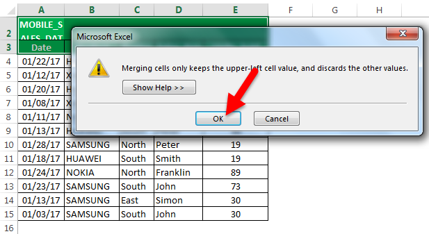 Merge cells shorcut Example 1-3