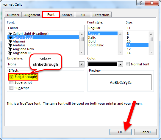 Strikethrough Shortcut Excel Method 1-3