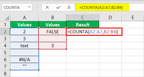 COUNTA Function Example 2