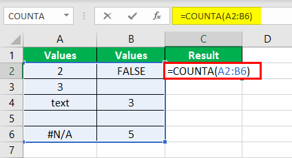 COUNTA Example 6