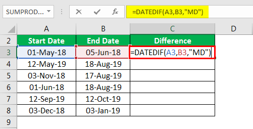 DATEDIF in excel example 4.2