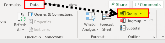 Excel Column Grouping example 1.2