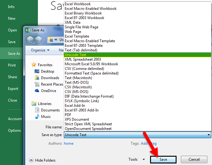 Excel to CSV Example 3