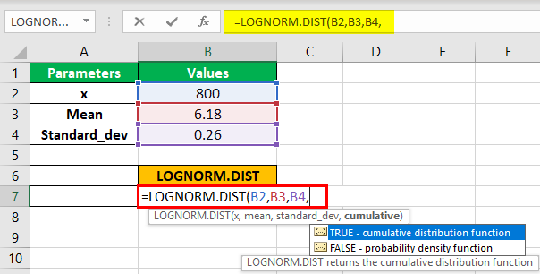 LOGNORM.DIST Function Step 2