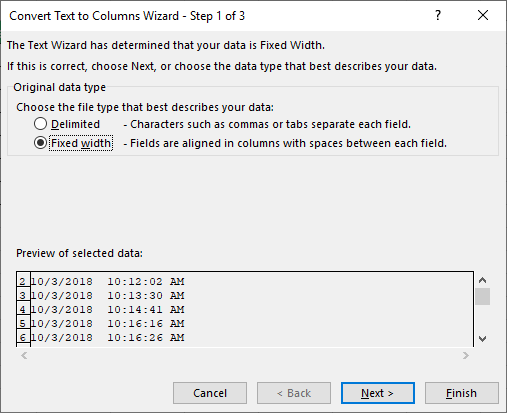 Using Fixed Width Method step 4