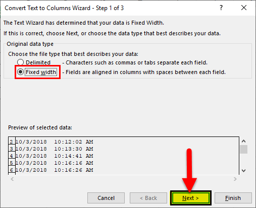 Using Fixed Width Method step 5