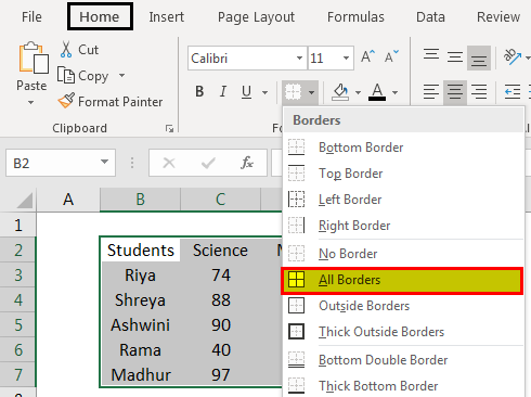 border in excel example 3.2