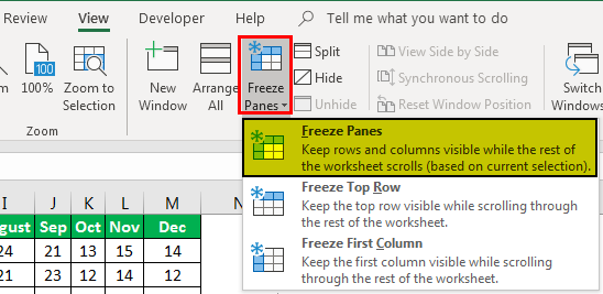 Colum lock in excel 1-5