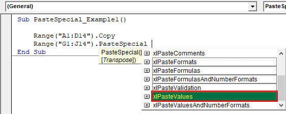 VBA PasteSpecial Example 1-4