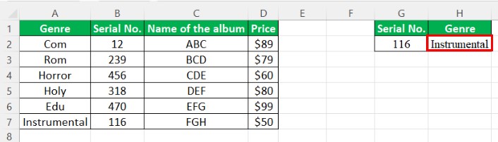 Vlookup to the left - Alternative - Method 2 - Step 3 - Output