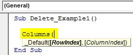 VBA Delete Column Example 1-1