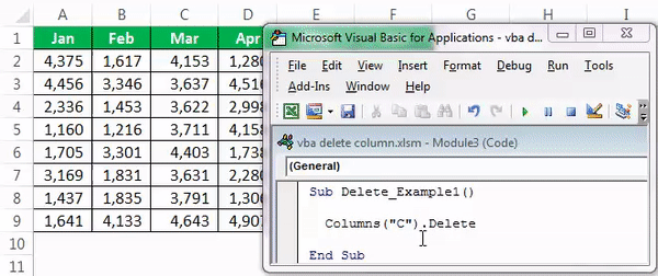 VBA Delete Column Example 1-5