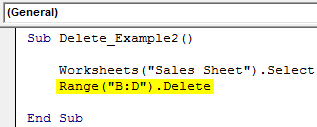 VBA Delete Column Example 2-1